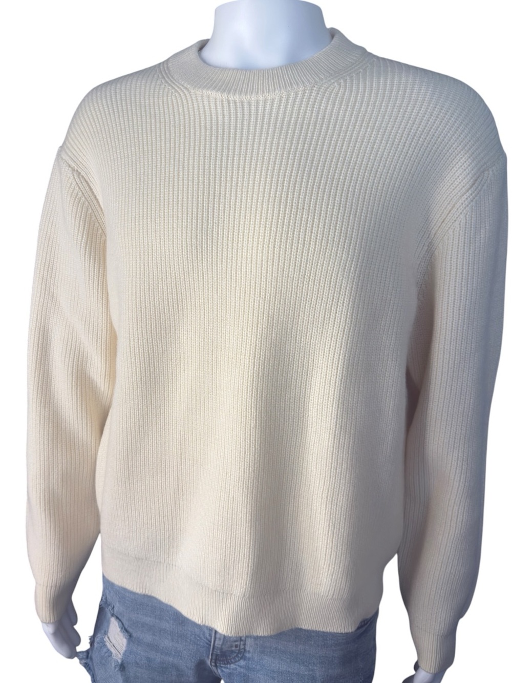 ZARA Men's Cream Ribbed Crewneck Sweater